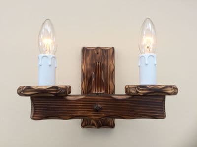 Hand Made Burnt Wood 2-Light Wall Light