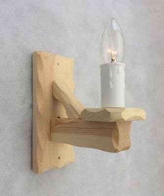 Hand Made Natural Pine Rustic Wooden 1-Light Wall Light