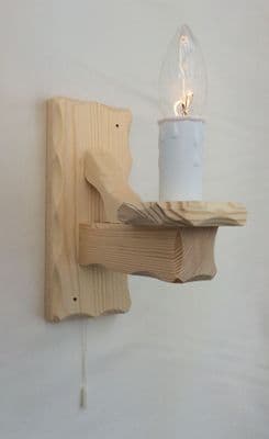 Hand Made Natural Pine Rustic Wooden 1-Light Wall Light with Pull Switch