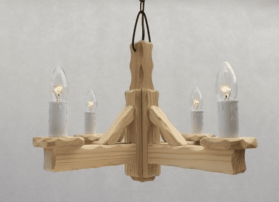 Hand Made Natural Pine Rustic Wooden 4-Light Pendant Ceiling Light