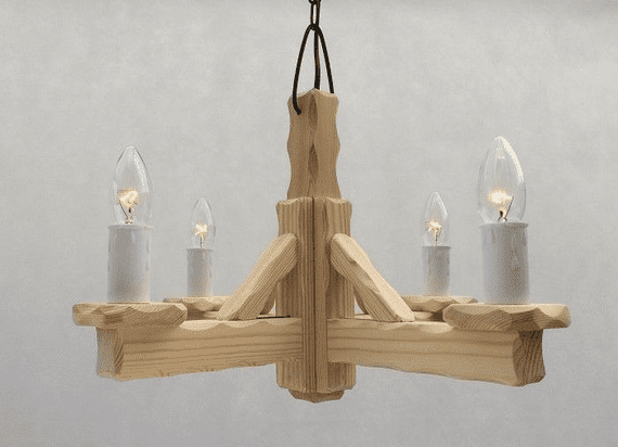 Rustic 4-Light Natural Pine Wooden Ceiling Pendant Light | Tradwoodlights