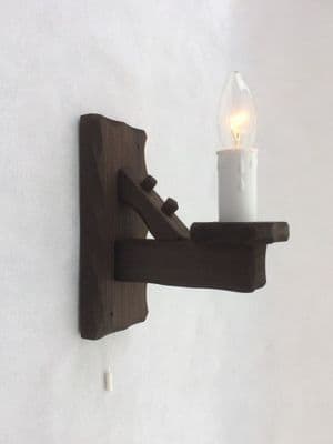 Hand Made Rustic 1-Light Wooden Wall Light with Pull Switch