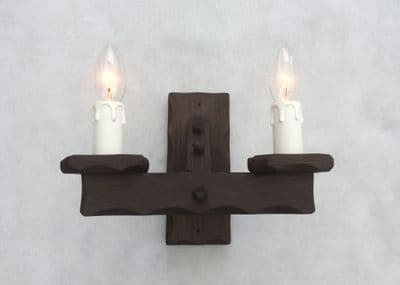 Hand Made Rustic 2-Light Wooden Wall Light