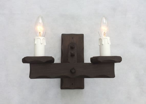 Rustic 2-Light Wooden Wall Light | Tradwoodlights