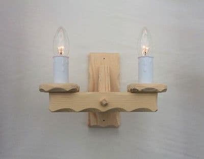 Natural Pine Rustic Wooden 2-Light Wall Light