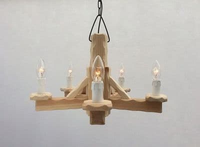 Natural Pine Rustic Wooden 5-Light Pendant Ceiling Light