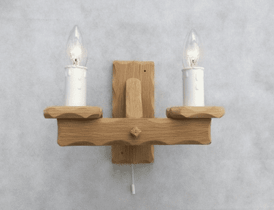 Oak 2-Light Wooden Wall Light with Pull Switch