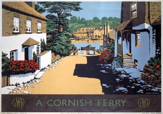 A Cornish Ferry, Boddinick near Fowey, Cornwall. GWR Vintage Travel Poster by Albert J Martin