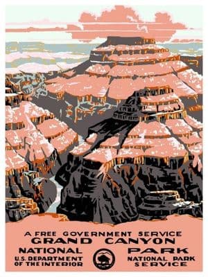 A Free Government Service, Grand Canyon. National U.S Department of the Interior. Vintage Poster by the National Park Service.