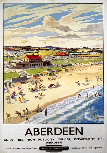 Aberdeen Bay, Scotland. British Railway (ScR) Vintage Travel Poster by T Train