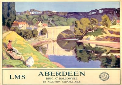 Aberdeen, Brig o'Balgownie. LMS Vintage Travel poster by Algernon M Talmage. 1924