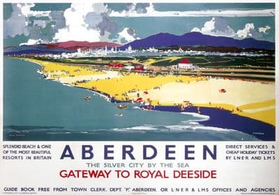 Aberdeen, Gateway to Royal Deeside.  LNER/LMS Vintage Travel poster by Frank H Mason