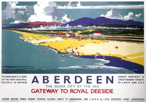 Aberdeen, Gateway to Royal Deeside.  LNER/LMS Vintage Travel poster by Frank H Mason