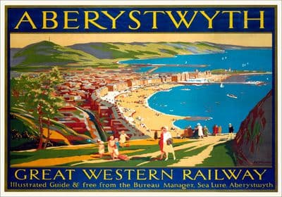 Aberystwyth, Ceredigion. GWR Vintage Travel Poster by A E Martin