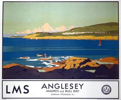 Anglesea, Amlwch & Bull Bay. Railway Travel Poster Print by Norman Wilkinson for LMS Railways