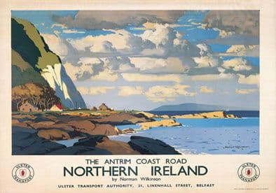 Antrim Coast Road, Northern Ireland Vintage Ulster Transport Irish Travel poster by Norman Wilkinson