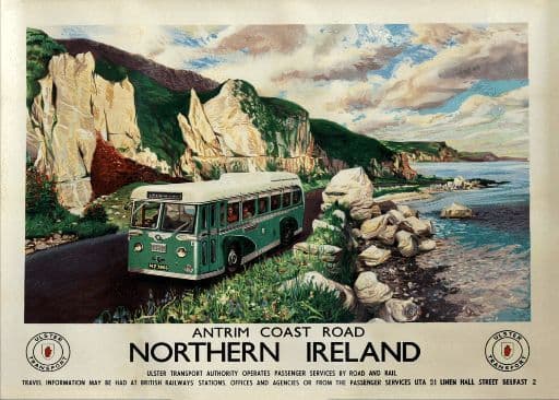 Antrim Coast Road, Northern Ireland. Vintage Ulster Transport Irish Travel poster, Norman Wilkinson