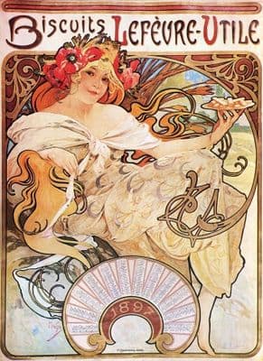 Art Deco Poster Alphonse Mucha Biscuits Lefevre Utile
