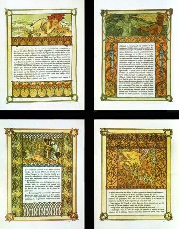 Art Deco Poster of Four different Pictures by Mucha