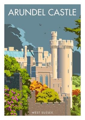 Arundel Castle overlooking River Arun West Sussex Vintage inspired Travel Poster Stephen Millership