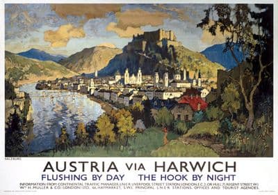 Austria via Harwich. LNER Vintage Travel Poster by C Gorbatoff