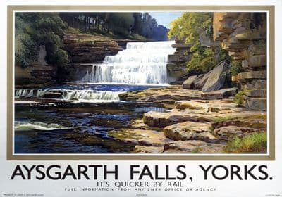 Aysgarth Falls, Wensleydale, Yorkshire. Vintage LNER Travel poster by EW Haslehust