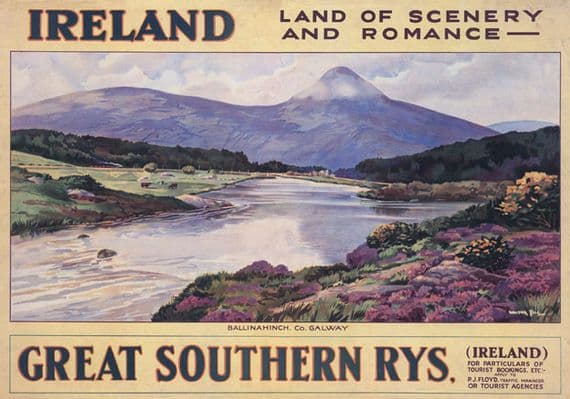 Ballinahinch, Galway. GSR Irish Vintage Travel Poster by Walter Till