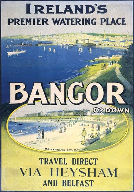 Bangor & Ballyholme Bay via Heysham-Belfast Ferry. Vintage Northern Ireland Travel Poster