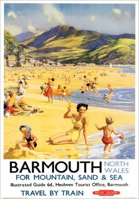 Barmouth, Gwynedd, for Mountain Sand & Sea. BR Vintage Travel Poster by Harry Riley