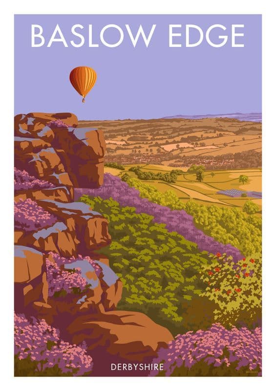 Baslow Edge, Derbyshire,  Peak District. English Vintage inspired poster by Stephen Millership