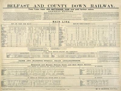 Belfast and County Down Railway Timetable Travel Poster