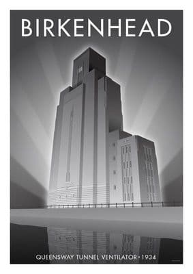 Birkenhead, Queensway Tunnel Ventilator, Merseyside. Vintage inspired poster, Stephen Millership