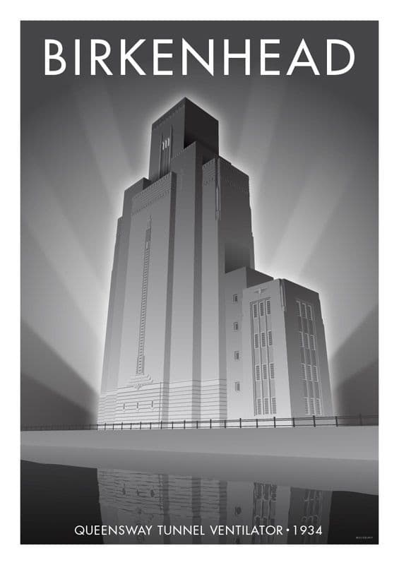 Birkenhead, Queensway Tunnel Ventilator, Merseyside. Vintage inspired poster, Stephen Millership