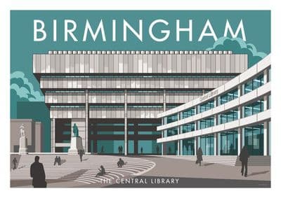 Birmingham, The Central Library, Vintage Inspired poster by Stephen Millership