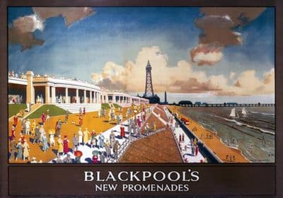 Blackpool Promenade, Lancashire. Vintage LMS Travel Poster by Chesley Bonestell