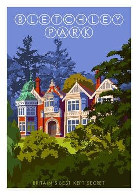 Bletchley Park, Britain's Best Kept Secret. Vintage inspired Travel Poster by Stephen Millership