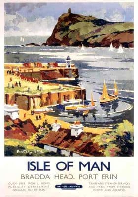 Bradda Head, Port Erin, Isle of Man. Vintage Railway Travel Poster by Kenneth Steel
