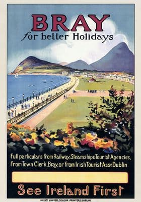 Bray for better Holidays. See Ireland First. Wicklow. Irish Vintage Travel Poster