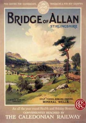 Bridge of Allan, Stirlingshire, Scotland, Golfing Travel Poster. The Caledonian Railway. Gleneagles