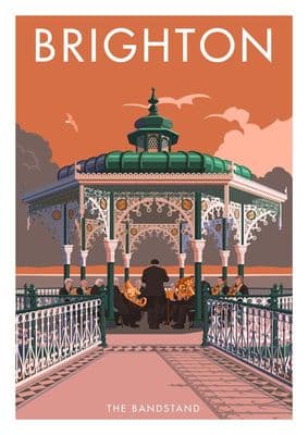 Brighton Bandstand, East Sussex, Southern England. Vintage inspired Travel Poster Stephen Millership