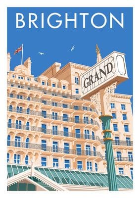 Brighton Grand Hotel, East Sussex, South England. Vintage inspired Travel Poster Stephen Millership