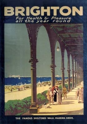 Brighton, Madeira Drive, Sussex. Vintage Travel Poster, 1920s.