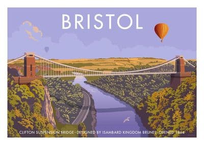 Bristol, Clifton Suspension Bridge  Isambard Kingdom Brunel 1864. Vintage inspired poster