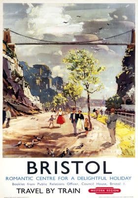 Bristol, Clifton Suspension Bridge. Vintage BR Travel poster by LA Wilcox. c1950