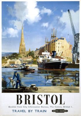 Bristol Harbourside. Vintage BR(WR) Travel poster by Frank A A Wootton.