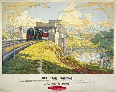 Britania Bridge Vintage Railways Poster Print, Irish Mail Train, British Railways