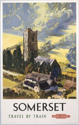 British Railways Travel Art Poster Print, Travel By Train to Somerset