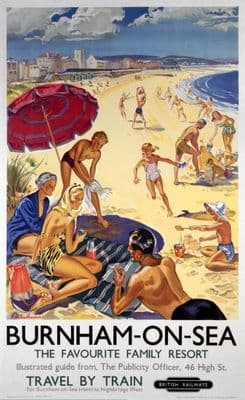 British Railways Vintage Travel poster: Burnham-On-Sea 'The favourite Family Resort. by Peter Wall