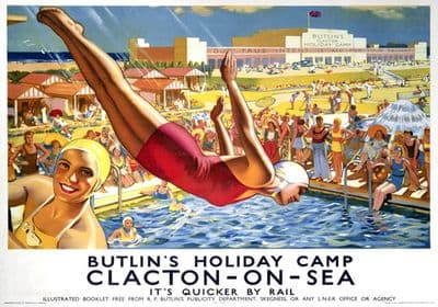Butlin's, Clacton-on-Sea, Essex. LNER Vintage Travel poster by Joseph Greenup. 1930s