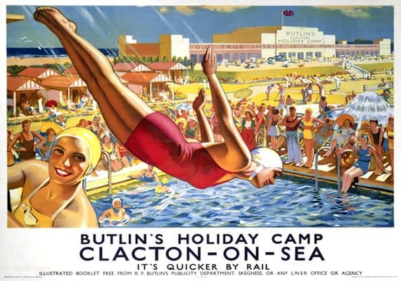 Butlin's, Clacton-on-Sea, Essex. LNER Vintage Travel poster by Joseph Greenup. 1930s